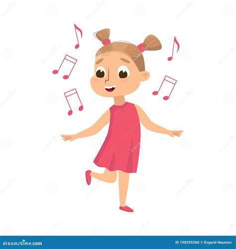Little Girl Dancing And Singing To Music Vector Illustration Stock
