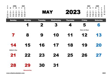 Free Printable May 2023 Calendar With Holidays In Variety Formats Name