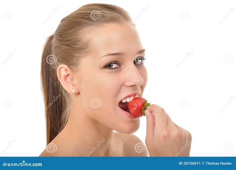 Woman With Braids Biting Into A Strawberry Stock Image Image Of Female Haired 20736011