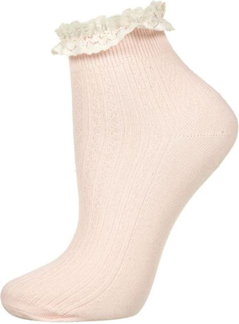 topshop lace trim ankle socks in pink pale pink lyst