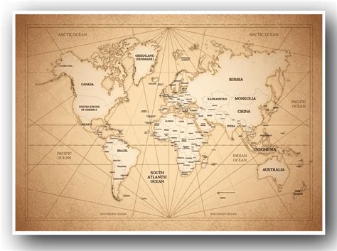 Vintage World Map Atlas Geography Poster Print A4 A3 Sizes Buy 2 Get 1