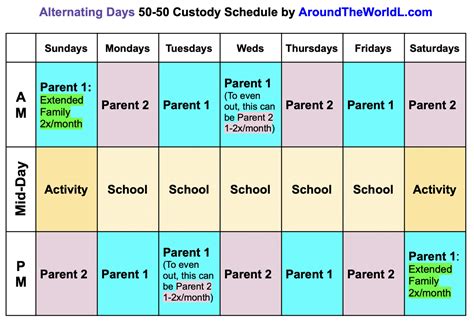 50 50 Custody Schedule Idea Every Other Day Around The World L