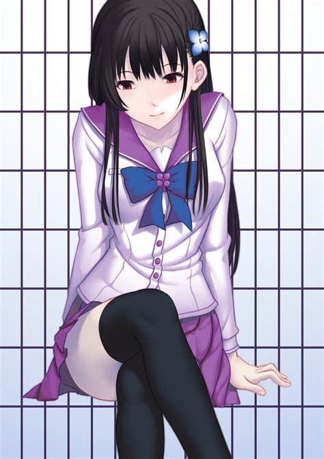 Yilan Sanka Rea Sankarea Bad Id Bad Pixiv Id 10s 1girl Black Hair Black Thighhighs Bow