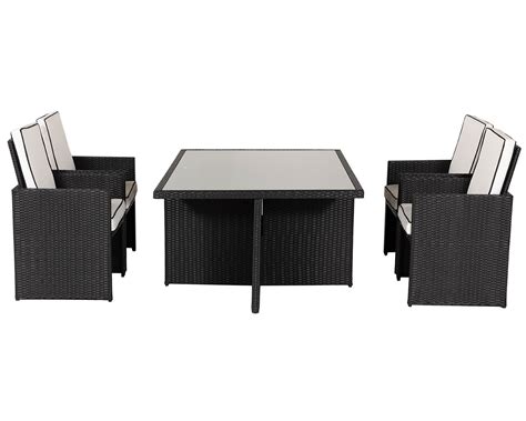 4 Seat Rattan Garden Cube Set In Black And White 5 Piece Barcelona