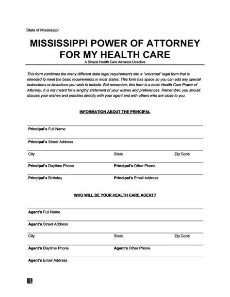Free Mississippi Medical Power Of Attorney Form Pdf And Word