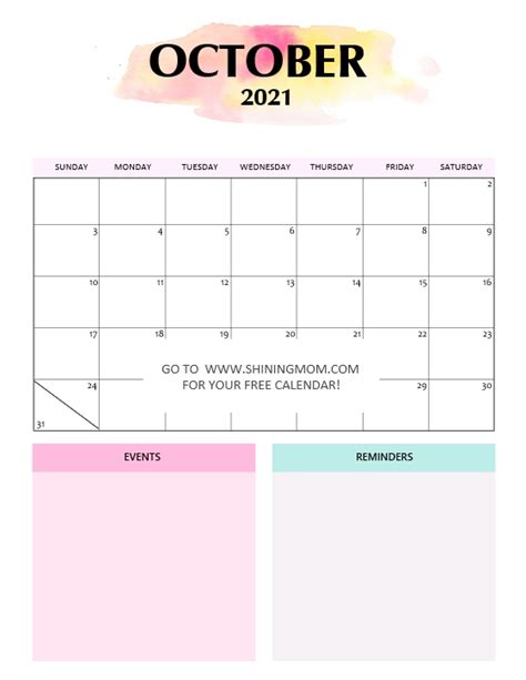 Free Printable October 2021 Calendar 12 Awesome Designs