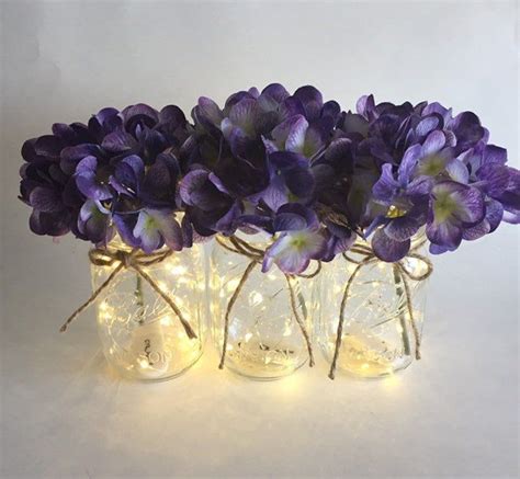 Fairy Light Mason Jars Flower Arrangement Centerpiece Etsy In 2021