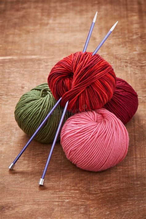 Pile Skeins Of Yarn And Knitting Needles Stock Photo Image Of Soft