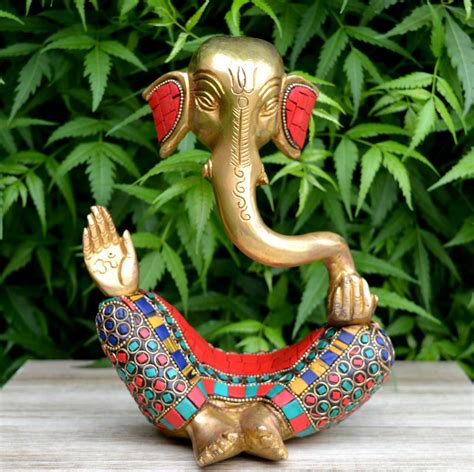 Ganesh With Decorative Work Brass Modern Decorative Style God Ganpati