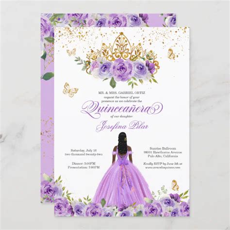 Butterfly Quinceañera Purple Watercolor Flowers Invitation Zazzle
