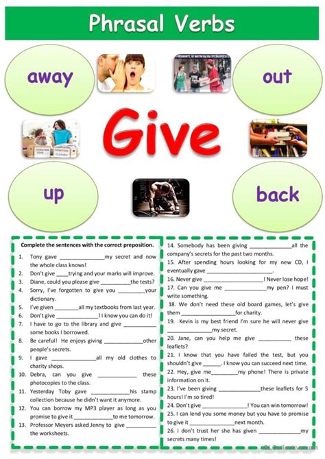Phrasal Verbs With Give General Gram English Esl Worksheets Pdf And Doc