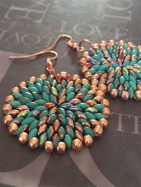 Turquoise And Copper Seed Bead Earrings Big Bold Disc Etsy
