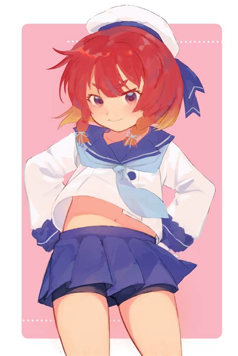 safebooru 1girl aqua neckwear bangs bike shorts blue sailor collar blue skirt blush closed