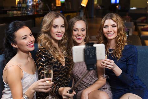 Women With Smartphone Taking Selfie At Night Club Stock Image Image Of Party People 69152283