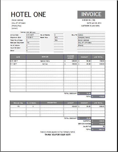 Hotel Invoice Template For Excel Word And Excel Templates