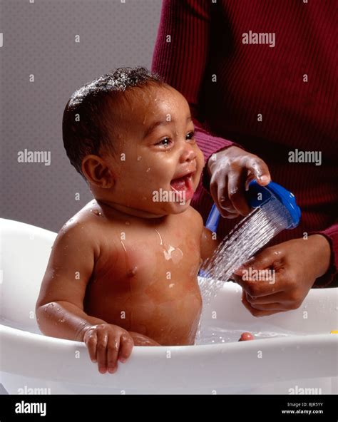 African American Baby Boy In The Bath Stock Photo Alamy