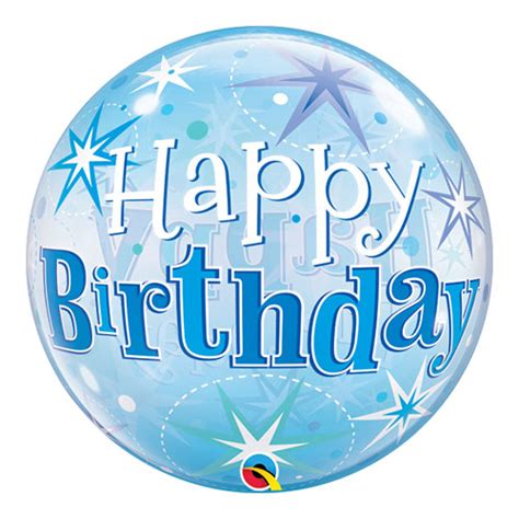 Happy Birthday Blue Starburst Sparkle Bubble Helium Qualatex Balloon