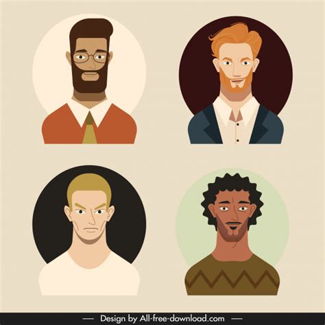 Men Portraits Avatars Colored Cartoon Sketch Vector Cartoon Free Vector