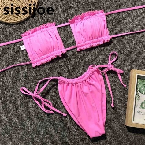 sexy bandeau brazilian bikini 2019 swimsuit female swimwear women two pieces bikini set pleated