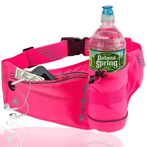 Athle`sport Belt Waist Pack Pouch Water Bottle Holder Bag For Running Jogging Hiking Pink