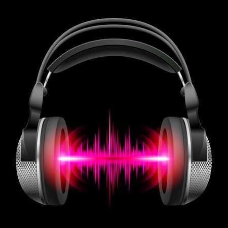 Headphones With Red Sound Waves On Black Background Stock Photo 1307982