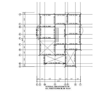 First Floor Beam Arrangement Of 54x54 House Plan Is Given In This