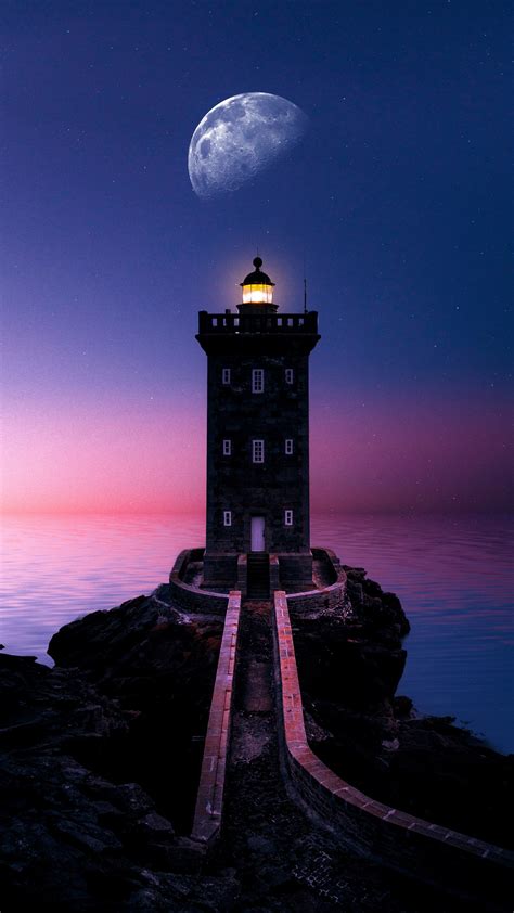 lighthouse wallpaper  moon sunset evening