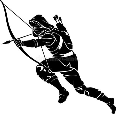 Medieval Hooded Archer Mid Air Action Stock Vector Illustration Of