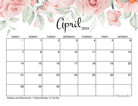 Free April Calendar Template Ruth Willow
