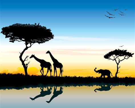 Colorful sahara desert landscape painting would be a great addition to your oil painting collection. Safari in africa silhouette landscape vector - Ai, Svg ...