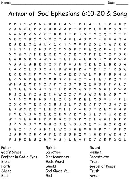 Armor Of God Ephesians 610 20 And Song Word Search Wordmint