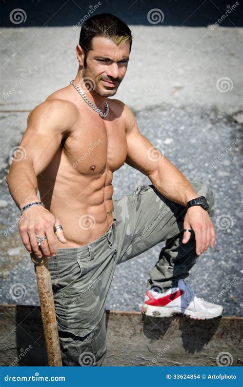Construction Worker Naked With Muscular Body Stock Photo Image Of Chest Builder
