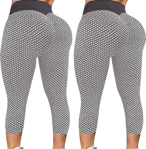 2pc Women S Sexy Leggings Plus Size High Waist Honeycomb Scrunch Butt Lift Workout Yoga Pants