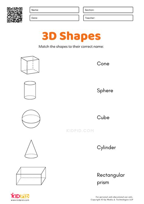 3d Shapes Worksheets K5 Learning Name The 3d Shape Grade 3 Worksheet