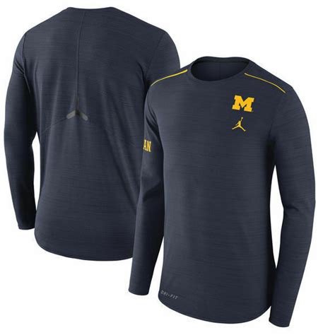 Nike Dri Fit Jordan Michigan Wolverines Long Sleeve Shirt Jersey Mens