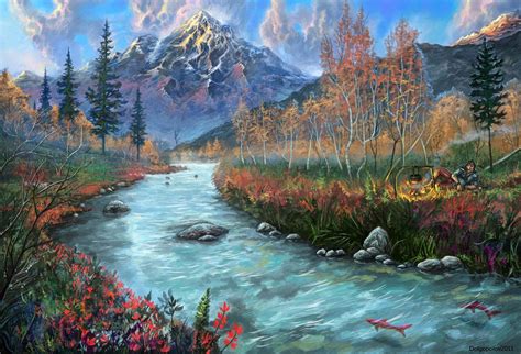 Mountains And Forests Picture 2d Landscape Painting Mountains
