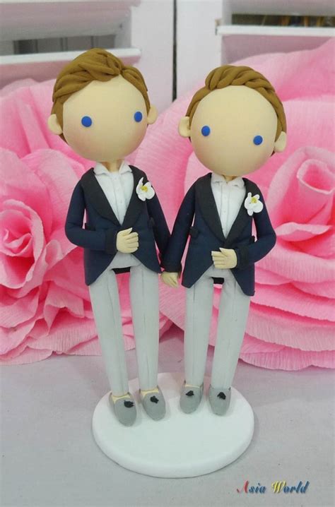 Gay Wedding Cake Topper Clay Doll Same Sex Clay Couple In Etsy