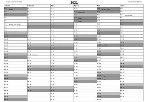Halbjahreskalender 2021 zum ausdrucken : Kalender 2021 Zum Ausdrucken Kostenlos