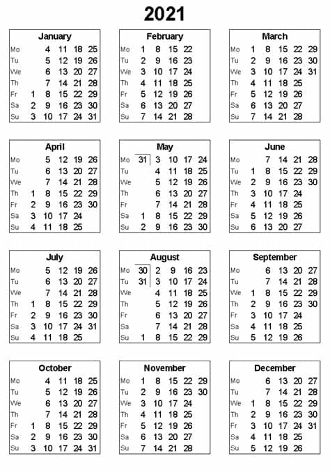 Every month on a separate page 20+ Calendar 2021 By Week Number - Free Download Printable ...