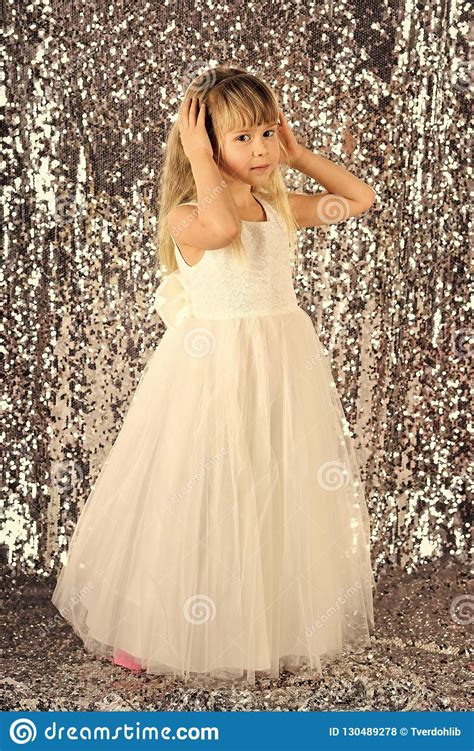 Look Hairdresser Makeup Child Girl In Stylish Glamour Dress