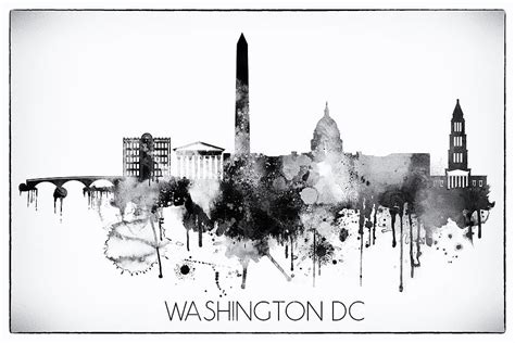 Black And White Washington Dc City Skyline Digital Art By Dim Dom