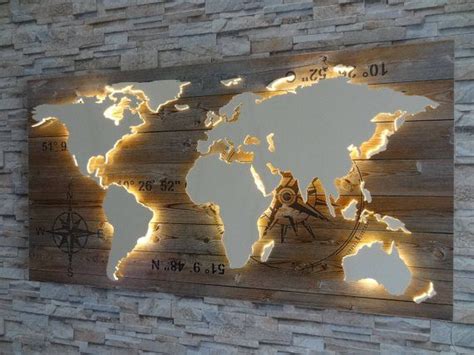 Dann zeigen sie ihre vorliebe für reisen und abenteuer mit einem angesagten wandbild weltkarte! World map of wood LED lighting 3D effect | Weltkarte aus ...