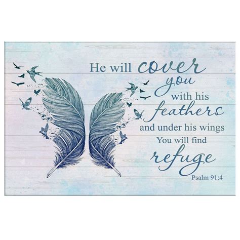 He Will Cover You With His Feathers Psalm 914 Bible Verse Wall Art