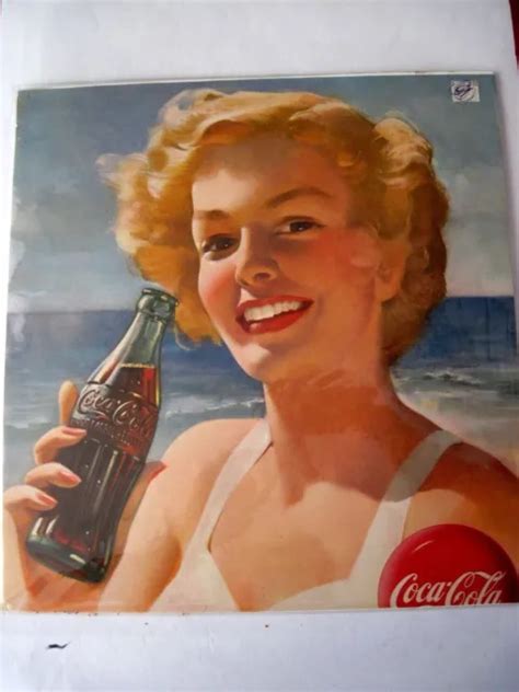 Striking 1940 50s Advertising Poster For Coca Cola W Bathing Beauty