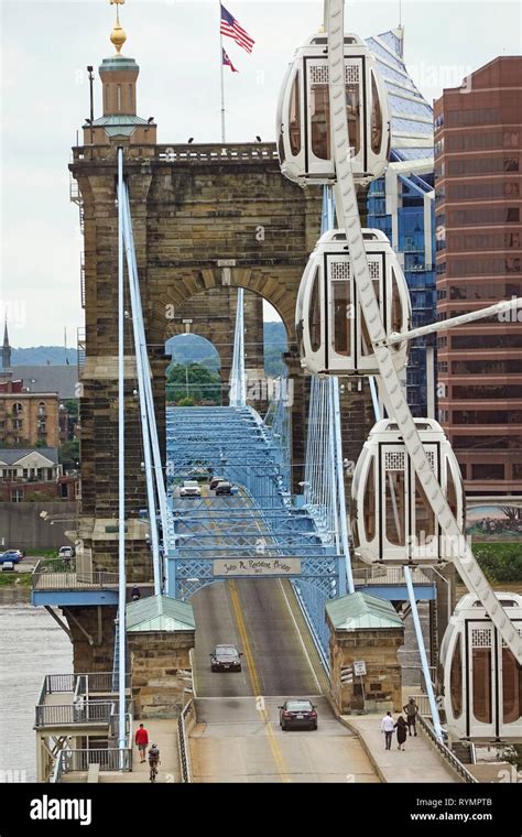 John A Roebling Suspension Bridge Cincinnati Oh Stock Photo Alamy