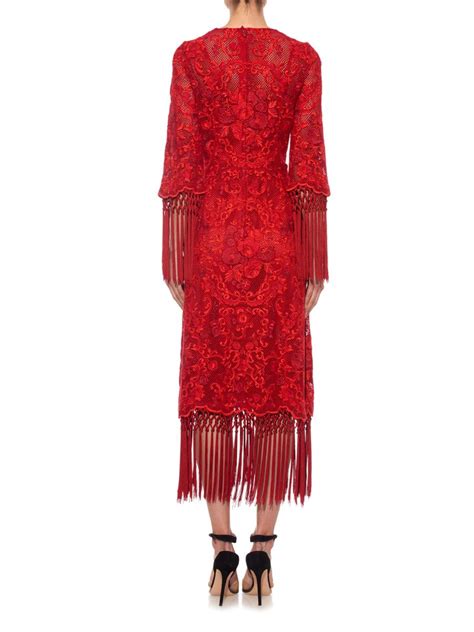 Dolce And Gabbana Floral Embroidered Fringed Dress Lyst