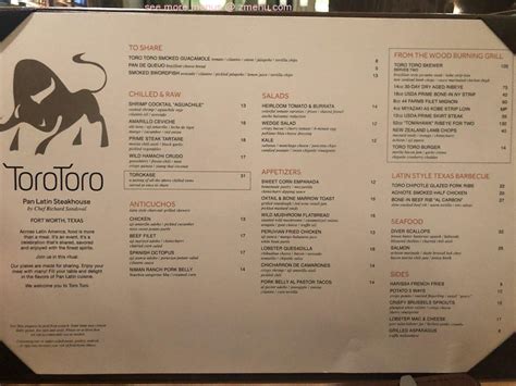 Menu At Toro Toro Fort Worth Steakhouse Fort Worth 200 Main St