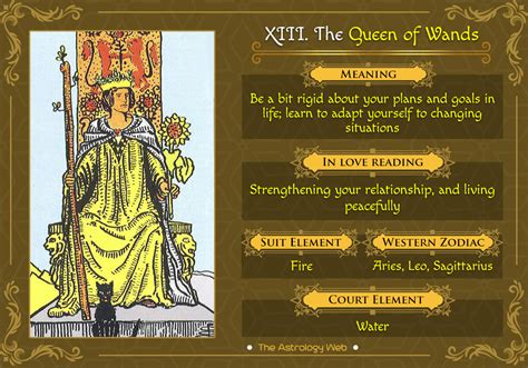 She loves meeting new people, hearing new stories, flirting and laughing with other intelligent and humorous people. The Queen of Wands Tarot | The Astrology Web