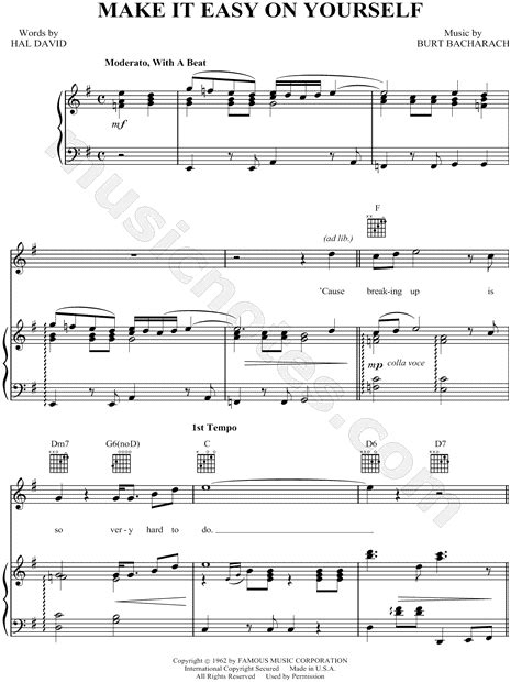 Jerry Butler Make It Easy On Yourself Sheet Music In G