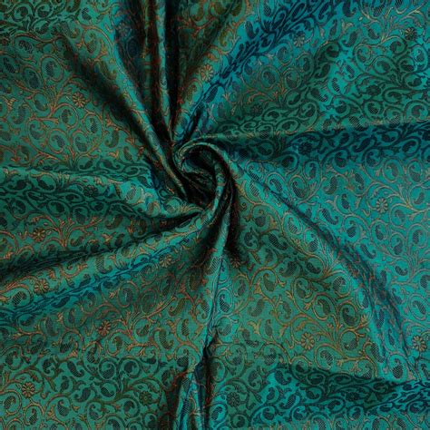 Paisley Teal Indian Brocade Fabric By The Yard For Diy Craft Etsy